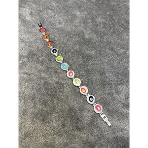 Vintage Y2k SWATCH Stainless Steel Colorful Enamel Dot Link Bracelet Rare